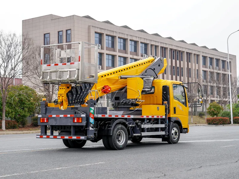 Yellow Heavy-duty truck with 35-meter Aerial Working Platform Truck