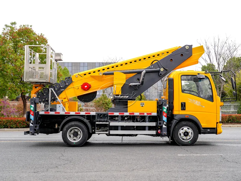 Yellow Heavy-duty truck with 35-meter Aerial Working Platform Truck