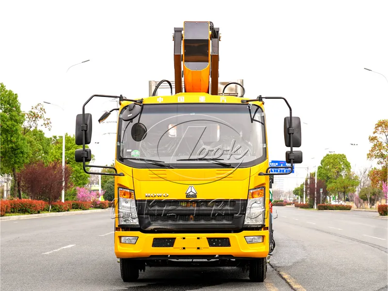 Yellow Heavy-duty truck with 35-meter Aerial Working Platform Truck