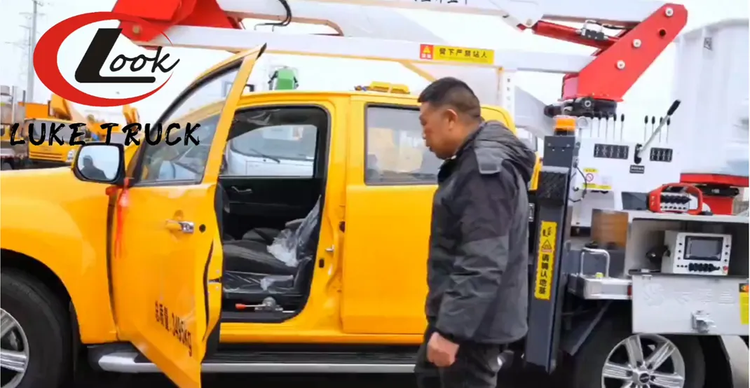 Isuzu pickup truck hybrid boom aerial work platform operation video Hubei Luke Truck